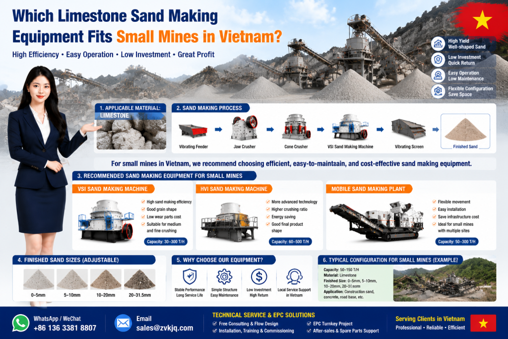Which limestone sand making equipment fits small mines in Vietnam?