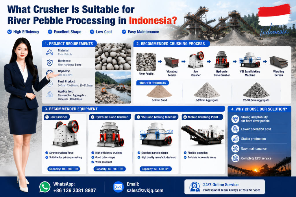 What crusher is suitable for river pebble processing in Indonesia?